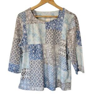Alfred Dunner Blue and Grey 3/4 Sleeve Top Size PL